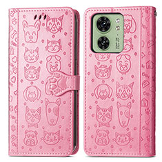 Leather Case Stands Fashionable Pattern Flip Cover Holder S03D for Motorola Moto Edge 40 5G Pink