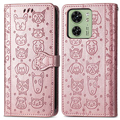 Leather Case Stands Fashionable Pattern Flip Cover Holder S03D for Motorola Moto Edge 40 5G Rose Gold