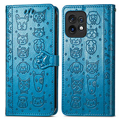 Leather Case Stands Fashionable Pattern Flip Cover Holder S03D for Motorola Moto Edge 40 Pro 5G Blue