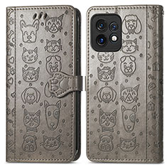 Leather Case Stands Fashionable Pattern Flip Cover Holder S03D for Motorola Moto Edge 40 Pro 5G Gray