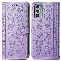 Leather Case Stands Fashionable Pattern Flip Cover Holder S03D for Motorola Moto Edge Lite 5G Purple