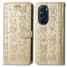 Leather Case Stands Fashionable Pattern Flip Cover Holder S03D for Motorola Moto Edge Plus (2022) 5G Gold