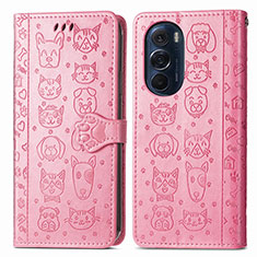Leather Case Stands Fashionable Pattern Flip Cover Holder S03D for Motorola Moto Edge Plus (2022) 5G Pink