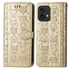 Leather Case Stands Fashionable Pattern Flip Cover Holder S03D for Motorola Moto Edge Plus (2023) 5G Gold