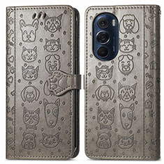 Leather Case Stands Fashionable Pattern Flip Cover Holder S03D for Motorola Moto Edge X30 5G Gray