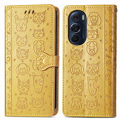 Leather Case Stands Fashionable Pattern Flip Cover Holder S03D for Motorola Moto Edge X30 5G Yellow