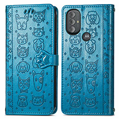 Leather Case Stands Fashionable Pattern Flip Cover Holder S03D for Motorola Moto G Play (2023) Blue