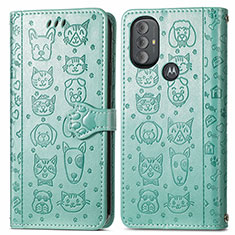 Leather Case Stands Fashionable Pattern Flip Cover Holder S03D for Motorola Moto G Play (2023) Green