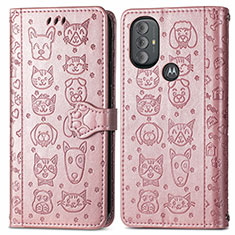 Leather Case Stands Fashionable Pattern Flip Cover Holder S03D for Motorola Moto G Play (2023) Rose Gold