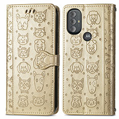 Leather Case Stands Fashionable Pattern Flip Cover Holder S03D for Motorola Moto G Power (2022) Gold