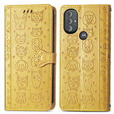 Leather Case Stands Fashionable Pattern Flip Cover Holder S03D for Motorola Moto G Power (2022) Yellow