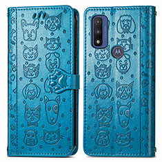 Leather Case Stands Fashionable Pattern Flip Cover Holder S03D for Motorola Moto G Pure Blue