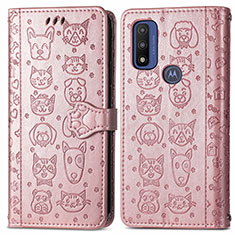 Leather Case Stands Fashionable Pattern Flip Cover Holder S03D for Motorola Moto G Pure Rose Gold