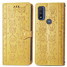 Leather Case Stands Fashionable Pattern Flip Cover Holder S03D for Motorola Moto G Pure Yellow
