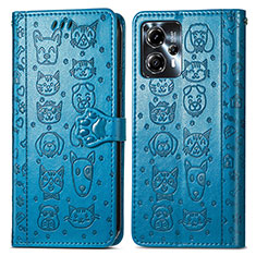 Leather Case Stands Fashionable Pattern Flip Cover Holder S03D for Motorola Moto G13 Blue