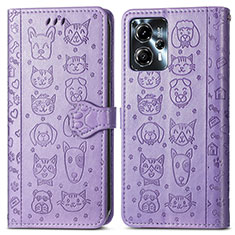 Leather Case Stands Fashionable Pattern Flip Cover Holder S03D for Motorola Moto G13 Purple