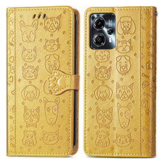 Leather Case Stands Fashionable Pattern Flip Cover Holder S03D for Motorola Moto G23 Yellow