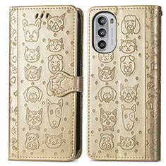 Leather Case Stands Fashionable Pattern Flip Cover Holder S03D for Motorola MOTO G52 Gold