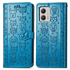 Leather Case Stands Fashionable Pattern Flip Cover Holder S03D for Motorola Moto G53 5G Blue