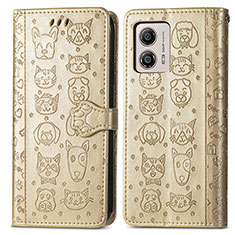 Leather Case Stands Fashionable Pattern Flip Cover Holder S03D for Motorola Moto G53 5G Gold