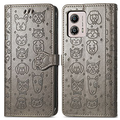 Leather Case Stands Fashionable Pattern Flip Cover Holder S03D for Motorola Moto G53 5G Gray