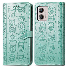 Leather Case Stands Fashionable Pattern Flip Cover Holder S03D for Motorola Moto G53 5G Green