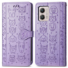 Leather Case Stands Fashionable Pattern Flip Cover Holder S03D for Motorola Moto G53 5G Purple