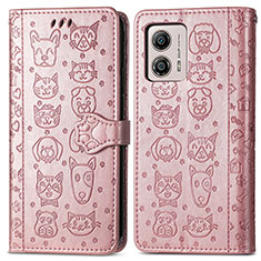 Leather Case Stands Fashionable Pattern Flip Cover Holder S03D for Motorola Moto G53 5G Rose Gold