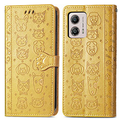 Leather Case Stands Fashionable Pattern Flip Cover Holder S03D for Motorola Moto G53 5G Yellow