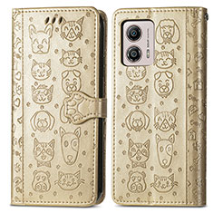 Leather Case Stands Fashionable Pattern Flip Cover Holder S03D for Motorola Moto G53j 5G Gold