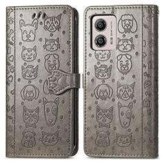 Leather Case Stands Fashionable Pattern Flip Cover Holder S03D for Motorola Moto G53j 5G Gray
