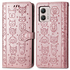 Leather Case Stands Fashionable Pattern Flip Cover Holder S03D for Motorola Moto G53j 5G Rose Gold