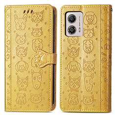 Leather Case Stands Fashionable Pattern Flip Cover Holder S03D for Motorola Moto G53j 5G Yellow