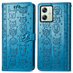 Leather Case Stands Fashionable Pattern Flip Cover Holder S03D for Motorola Moto G54 5G Blue