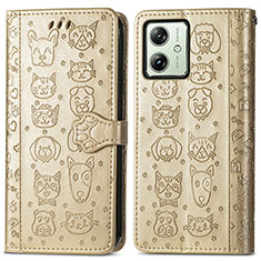 Leather Case Stands Fashionable Pattern Flip Cover Holder S03D for Motorola Moto G54 5G Gold