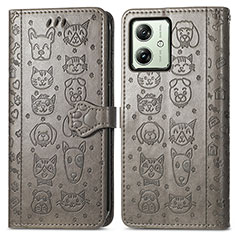 Leather Case Stands Fashionable Pattern Flip Cover Holder S03D for Motorola Moto G54 5G Gray