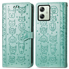 Leather Case Stands Fashionable Pattern Flip Cover Holder S03D for Motorola Moto G54 5G Green