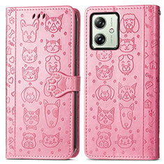 Leather Case Stands Fashionable Pattern Flip Cover Holder S03D for Motorola Moto G54 5G Pink