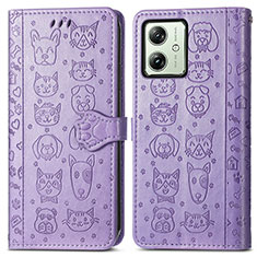 Leather Case Stands Fashionable Pattern Flip Cover Holder S03D for Motorola Moto G54 5G Purple