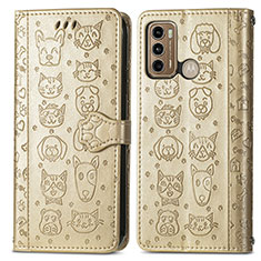 Leather Case Stands Fashionable Pattern Flip Cover Holder S03D for Motorola Moto G60 Gold
