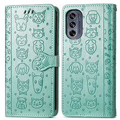 Leather Case Stands Fashionable Pattern Flip Cover Holder S03D for Motorola Moto G62 5G Green