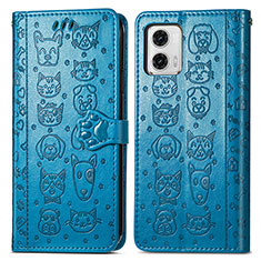 Leather Case Stands Fashionable Pattern Flip Cover Holder S03D for Motorola Moto G73 5G Blue