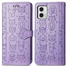 Leather Case Stands Fashionable Pattern Flip Cover Holder S03D for Motorola Moto G73 5G Purple