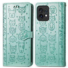 Leather Case Stands Fashionable Pattern Flip Cover Holder S03D for Motorola Moto X40 5G Green