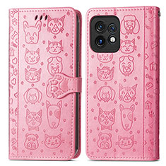 Leather Case Stands Fashionable Pattern Flip Cover Holder S03D for Motorola Moto X40 5G Pink