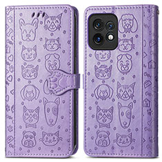 Leather Case Stands Fashionable Pattern Flip Cover Holder S03D for Motorola Moto X40 5G Purple