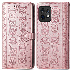 Leather Case Stands Fashionable Pattern Flip Cover Holder S03D for Motorola Moto X40 5G Rose Gold