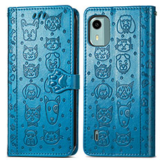 Leather Case Stands Fashionable Pattern Flip Cover Holder S03D for Nokia C12 Plus Blue