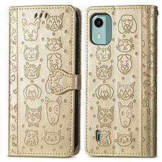 Leather Case Stands Fashionable Pattern Flip Cover Holder S03D for Nokia C12 Plus Gold