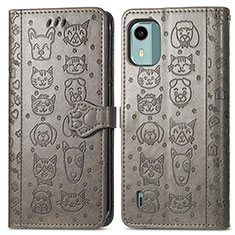 Leather Case Stands Fashionable Pattern Flip Cover Holder S03D for Nokia C12 Plus Gray